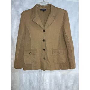 Jones of New York Tan Military Style‎ Blazer Jacket w/Gold Buttons Ribbed Panels